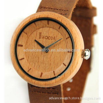 Real bamboo watch wood round case genuine leather strap
